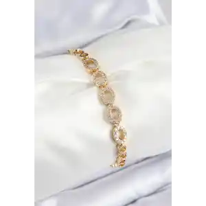 Pirinç Zirkon Taşlı Oval Model Gold Renk Kadın Bileklik
