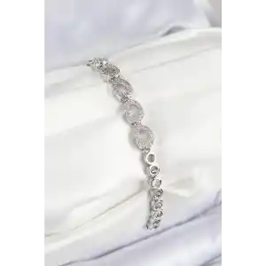 Pirinç Zirkon Taşlı Oval Model Gümüş Renk Kadın Bileklik