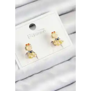 Pirinç Zirkon Taşlı Pamuk Prenses Model Gold Renk Çocuk Küpe