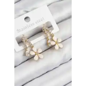 Pirinç Zirkon Taşlı Papatya Model Gold Renk Kadın Küpe