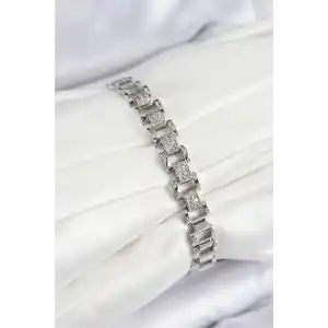 Pirinç Zirkon Taşlı Parçalı Model Gümüş Renk Kadın Bileklik