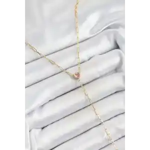 Pirinç Zirkon Taşlı Pembe Kalp Figürlü Y Model Gold Renk Kadın Kolye