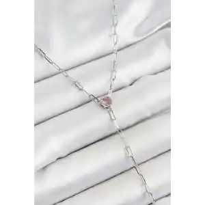 Pirinç Zirkon Taşlı Pembe Kalp Figürlü Y Model Gümüş Renk Kadın Kolye