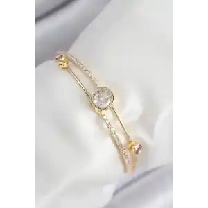 Pirinç Zirkon Taşlı Pırlanta Model Gold Renk Kadın Bileklik