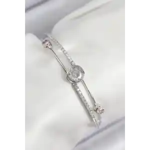 Pirinç Zirkon Taşlı Pırlanta Model Gümüş Renk Kadın Bileklik