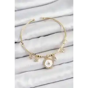 Pirinç Zirkon Taşlı Pusula Model Gold Renk Charm Bileklik