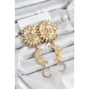 Pirinç Zirkon Taşlı Sallantılı Güneş Model Gold Renk Kadın Küpe