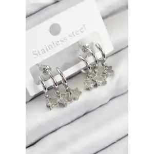 Pirinç Zirkon Taşlı Sallantılı Yıldız Model Gümüş Renk Kadın Küpe