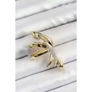 Pirinç Zirkon Taşlı Sıkıştırma Sağ Kıkırdak Gold Renk Kadın Küpe