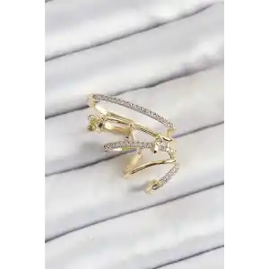 Pirinç Zirkon Taşlı Sıkıştırma Sağ Kıkırdak Gold Renk Kadın Küpe