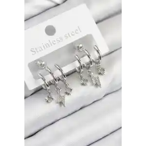 Pirinç Zirkon Taşlı Şimşek Model Gümüş Renk Kadın Küpe