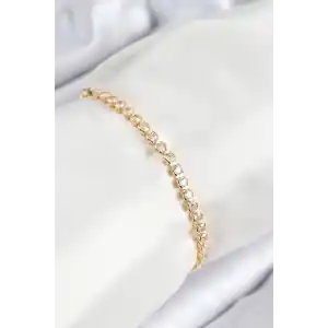 Pirinç Zirkon Taşlı Sıralı Model Gold Renk Asansörlü Kadın Bileklik