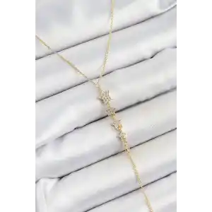 Pirinç Zirkon Taşlı Sıralı Yıldız Figürlü Y Model Gold Renk Kadın Kolye