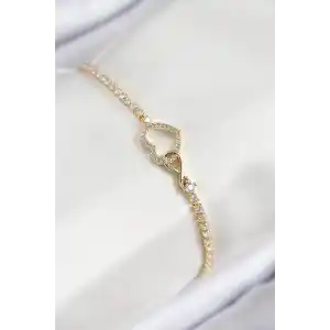 Pirinç Zirkon Taşlı Sonsuzluk Kalp Model Gold Renk Kadın Bileklik