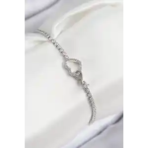 Pirinç Zirkon Taşlı Sonsuzluk Kalp Model Gümüş Renk Kadın Bileklik