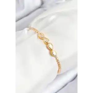 Pirinç Zirkon Taşlı Sonsuzluk Model Gold Renk Asansörlü Kadın Bileklik