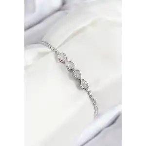 Pirinç Zirkon Taşlı Sonsuzluk Model Gümüş Renk Asansörlü Kadın Bileklik