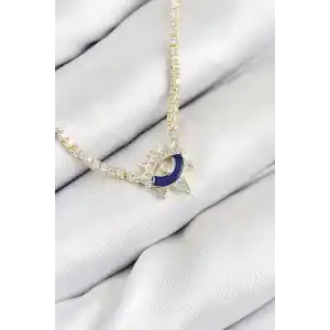 Pirinç Zirkon Taşlı Su Yolu Göz Model Gold Renk Kadın Kolye