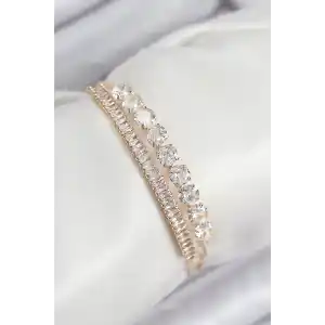 Pirinç Zirkon Taşlı Su Yolu Model Gold Renk Kadın Bileklik