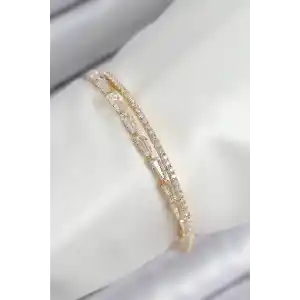 Pirinç Zirkon Taşlı Su Yolu Model Gold Renk Kadın Bileklik