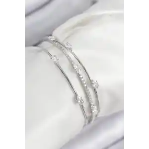 Pirinç Zirkon Taşlı Su Yolu Model Gümüş Renk Kadın Bileklik