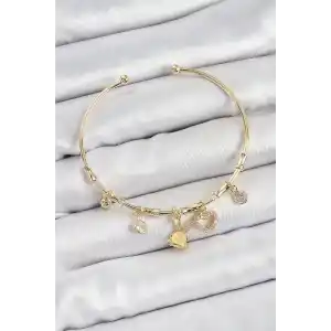 Pirinç Zirkon Taşlı Tavşan Ve Kalp Model Gold Renk Charm Bileklik