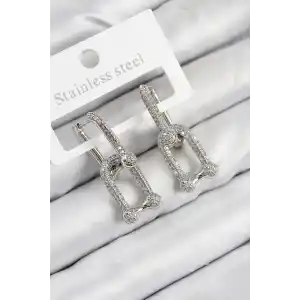 Pirinç Zirkon Taşlı Tifany Model Gümüş Renk Kadın Küpe