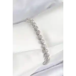 Pirinç Zirkon Taşlı Yarım Topcuk Model Gümüş Renk VIP Seri Kadın Bileklik