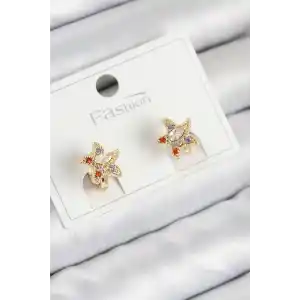 Pirinç Zirkon Taşlı Yıldız Model Gold Renk Çocuk Küpe