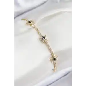 Pirinç Zirkon Taşlı Yıldız Model Gold Renk Kadın Bileklik