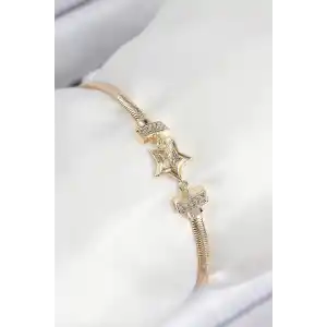 Pirinç Zirkon Taşlı Yıldız Model Gold Renk Kadın Bileklik