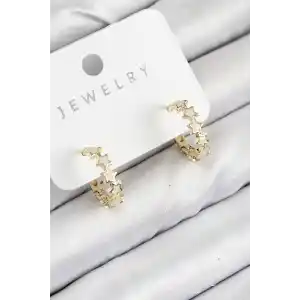 Pirinç Zirkon Taşlı Yıldız Model Gold Renk Kadın Küpe
