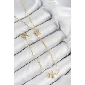 Pirinç Zirkon Taşlı Yıldız Model Gold Renk Y Kolye