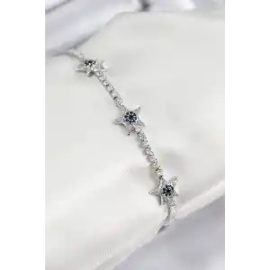 Pirinç Zirkon Taşlı Yıldız Model Gümüş Renk Kadın Bileklik