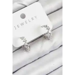 Pirinç Zirkon Taşlı Yıldız Model Gümüş Renk Kadın Küpe