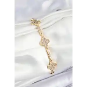 Pirinç Zirkon Taşlı Yonca Model Gold Renk Kadın Bileklik