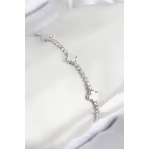 Pirinç Zirkon Taşlı Yonca Model Gümüş Renk Kadın Bileklik