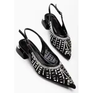 Piyar Siyah Taşlı Topuklu Ayakkabı