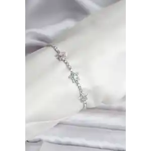 Renkli Yıldız Model Zirkon Taşlı Gümüş Renk Pirinç Su Yolu Kadın Bileklik