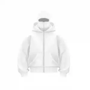 Samuray Ninja Çift Kapşonlu ZIP Fermuarlı Kanguru Çepli Tam Fermuarlı Hoodie Swetshirt - Beyaz