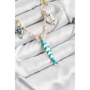 Seramik Motifli Balık Figürlü Model Krem İp Kadın Kolye