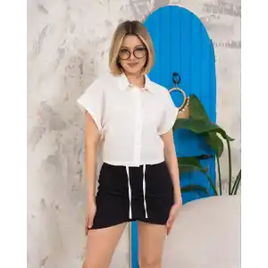 Sıfır kollu bağlamalı crop gömlek beyaz s255359