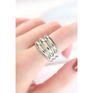 Silver Renk Ayarlanabilir Çizgili Bombe Yüzük