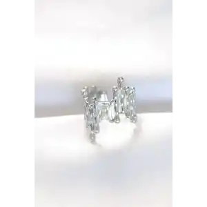 Silver Renk Tırtıklı Kalın Baget Taş Tasarım Ayarlanabilir Yüzük