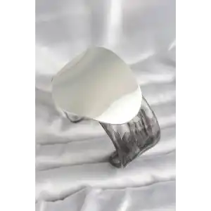 Siyah Mermer Desen Akrilik Pilastik Gümüş Plaka Model Vintage Kadın Bilezik