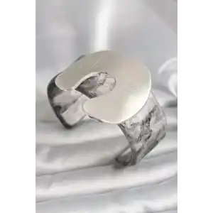 Siyah Mermer Desen Akrilik Plaka Vintage Kadın Bilezik