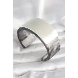 Siyah Mermer Desen Akrilik Plastik Dikdörtgen Plaka Model Vintage Kadın Bilezik