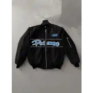 Siyah Parliament Bomber Mont – 46 Numara Detaylı, Fermuarlı, Cepli, Uzun Kollu, Spor ve Günlük Giyim İçin Rahat Unisex Mont - Siyah