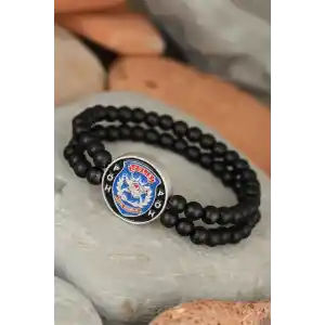 Siyah Renk Çift Sıra Oniks Doğal Taş PÖH Tasarımlı Erkek Bileklik