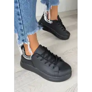 Sofio Siyah Cilt Bağcıklı Spor Ayakkabı